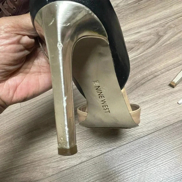 Nine West 3 Tone heels Nude Black Gold 8 - Picture 9 of 9